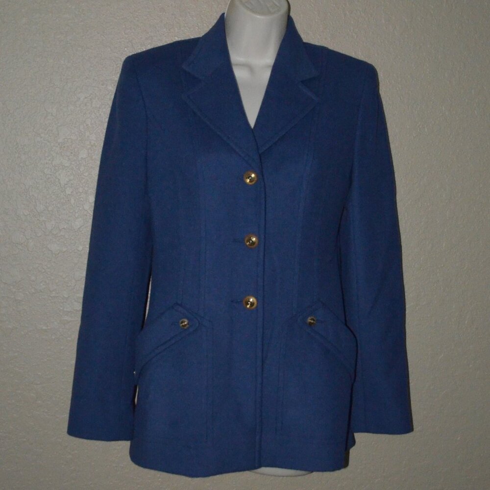 Sz 4 W WATHNE Blue Wool Blend Lined Blazer